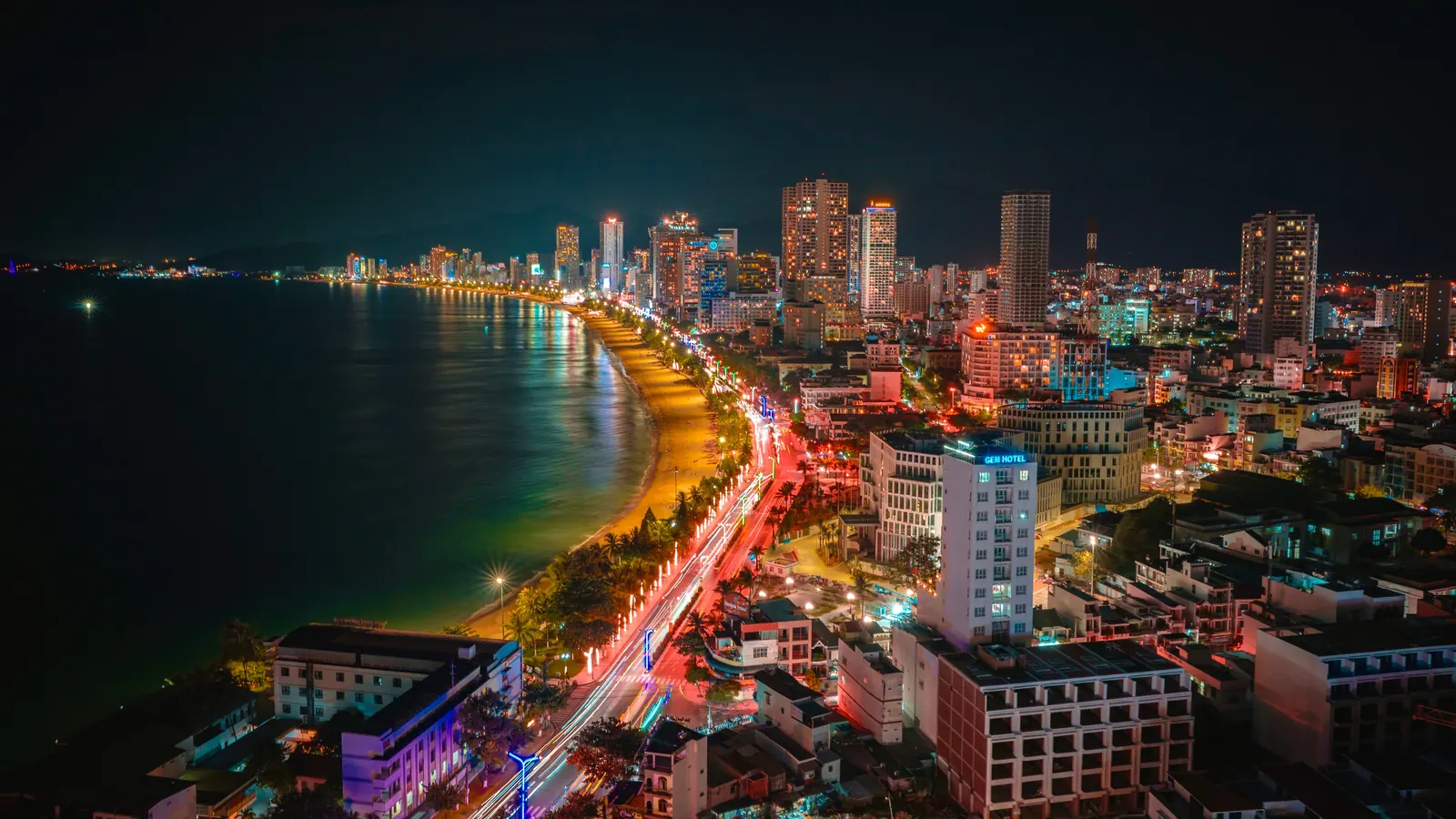 Vietnam coastal city at night